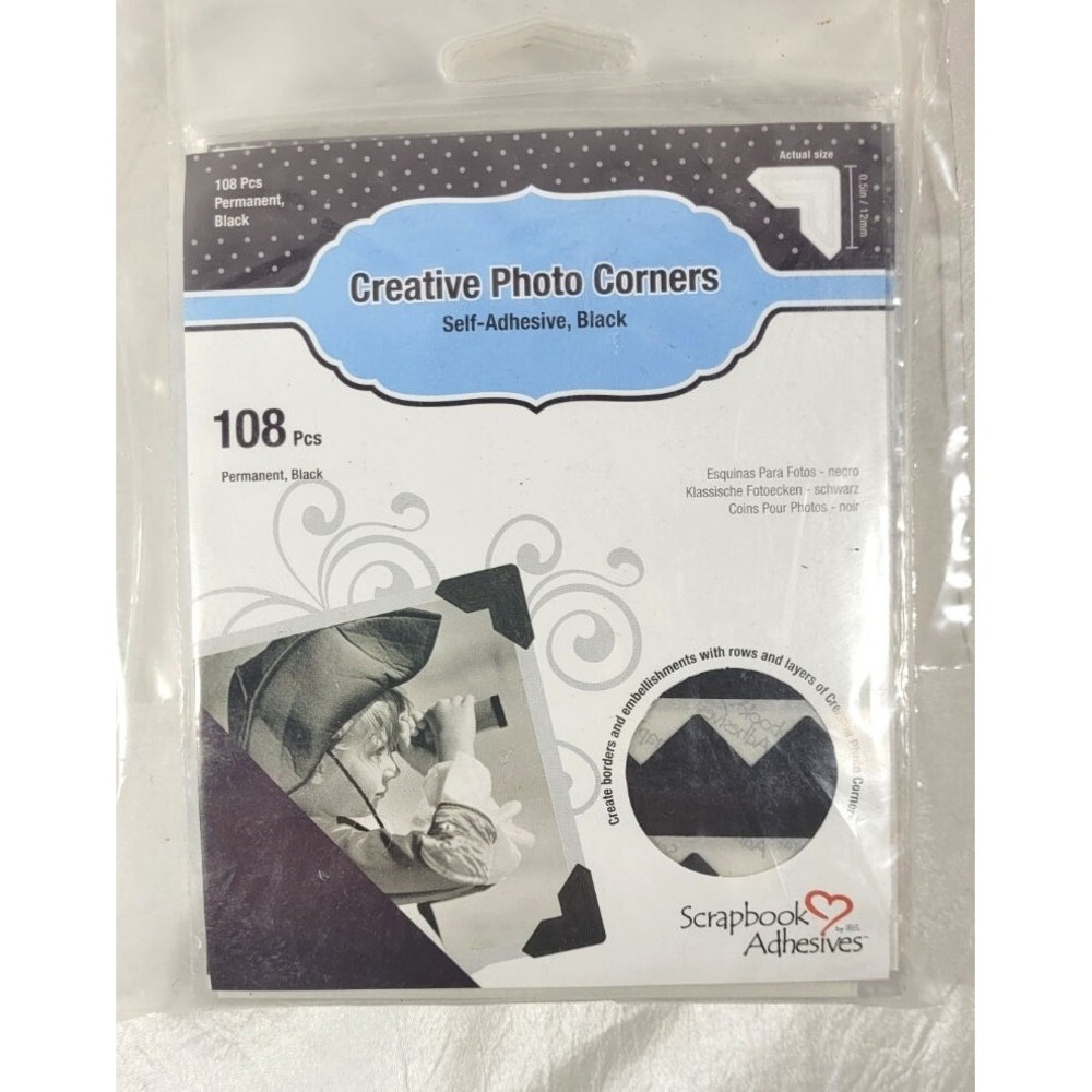 LOT 10 Pkgs .5"/12mm Black Scrapbook Photo Corners - 108pcs/Pkg, Total of‎ 1,080